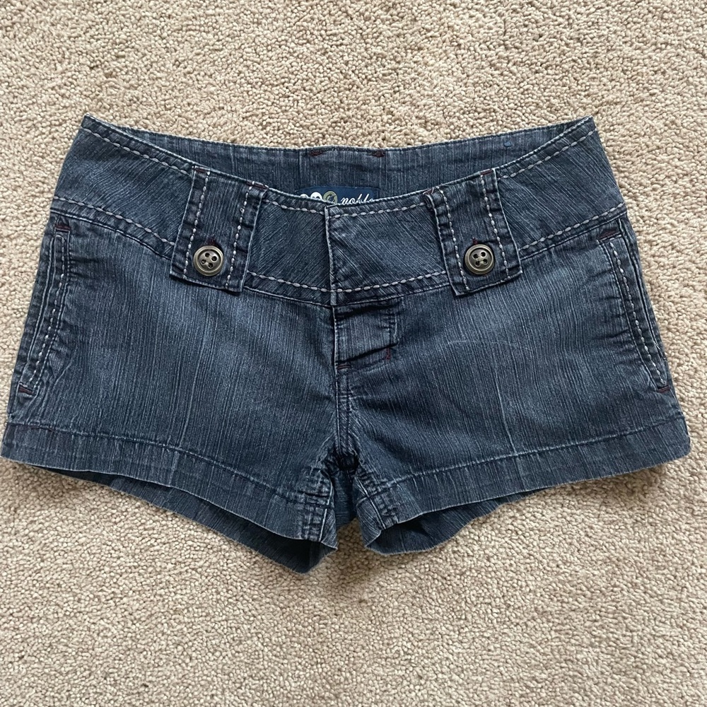 Dark Blue Jean Shorts with Button Accents